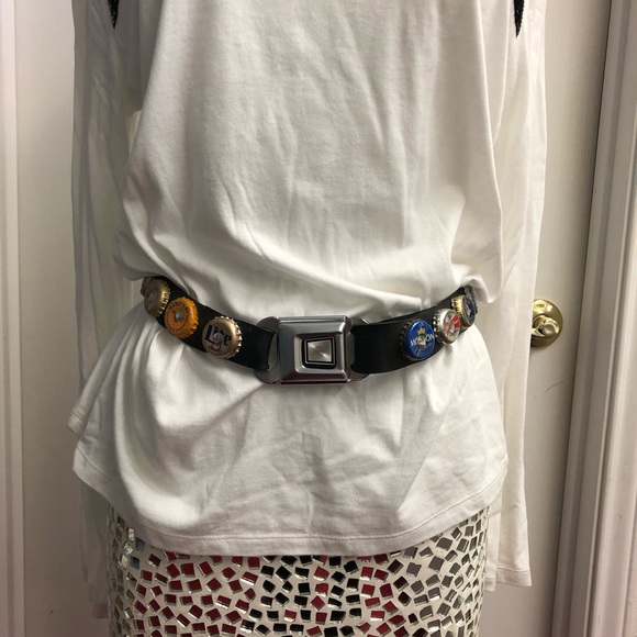 Vintage Beer Bottle Cap Seat Belt Buckle Belt